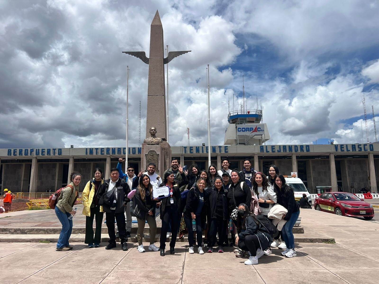 The group outside the airport